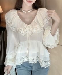レース フリル Vネック トップス