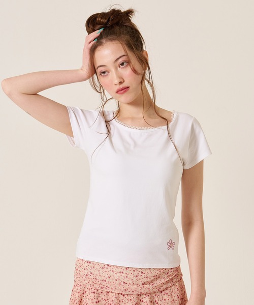 TINA:JOJUN(ティーナジョジュン)の「前後2WAY コンパクト Tシャツ TINA:JOJUN(Tシャツ/カットソー・レディース・グリーン/ホワイト/ブラウン・M)」の1枚目の写真