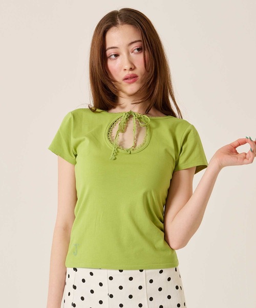 TINA:JOJUN(ティーナジョジュン)の「前後2WAY コンパクト Tシャツ TINA:JOJUN(Tシャツ/カットソー・レディース・グリーン/ホワイト/ブラウン・M)」の3枚目の写真