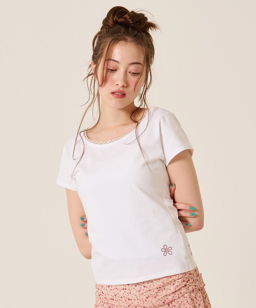 TINA:JOJUN(ティーナジョジュン)の「前後2WAY コンパクト Tシャツ TINA:JOJUN(Tシャツ/カットソー・レディース・グリーン/ホワイト/ブラウン・M)」の4枚目の写真