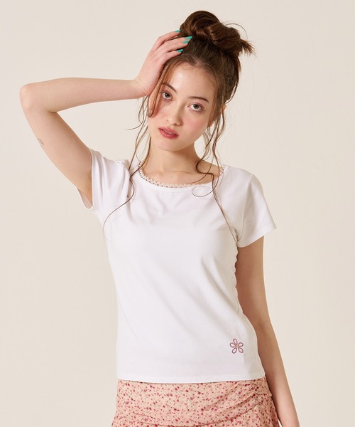 TINA:JOJUN(ティーナジョジュン)の「前後2WAY コンパクト Tシャツ TINA:JOJUN(Tシャツ/カットソー・レディース・グリーン/ホワイト/ブラウン・M)」の6枚目の写真