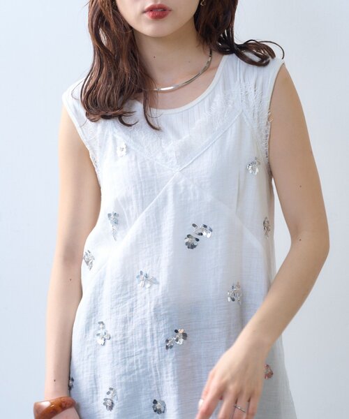 CIAOPANIC TYPY（チャオパニックティピー）の「【willow】スパンコールビーズレースアシメキャミチュニック（Tシャツ/カットソー・レディース・ブラック/ホワイト・ONE SIZE）」の3枚目の写真