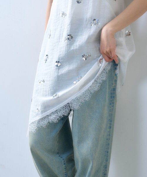 CIAOPANIC TYPY（チャオパニックティピー）の「【willow】スパンコールビーズレースアシメキャミチュニック（Tシャツ/カットソー・レディース・ブラック/ホワイト・ONE SIZE）」の4枚目の写真