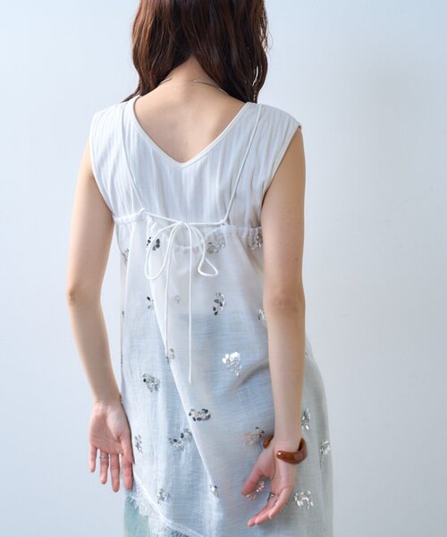CIAOPANIC TYPY（チャオパニックティピー）の「【willow】スパンコールビーズレースアシメキャミチュニック（Tシャツ/カットソー・レディース・ブラック/ホワイト・ONE SIZE）」の6枚目の写真
