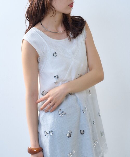 CIAOPANIC TYPY（チャオパニックティピー）の「【willow】スパンコールビーズレースアシメキャミチュニック（Tシャツ/カットソー・レディース・ブラック/ホワイト・ONE SIZE）」の8枚目の写真