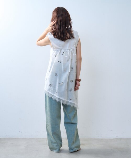 CIAOPANIC TYPY（チャオパニックティピー）の「【willow】スパンコールビーズレースアシメキャミチュニック（Tシャツ/カットソー・レディース・ブラック/ホワイト・ONE SIZE）」の11枚目の写真