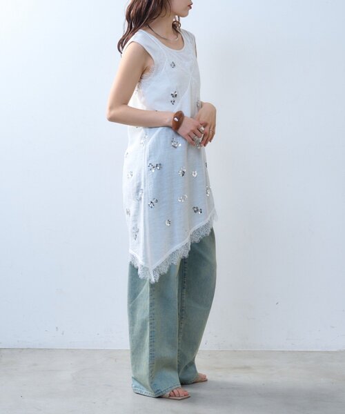 CIAOPANIC TYPY（チャオパニックティピー）の「【willow】スパンコールビーズレースアシメキャミチュニック（Tシャツ/カットソー・レディース・ブラック/ホワイト・ONE SIZE）」の12枚目の写真