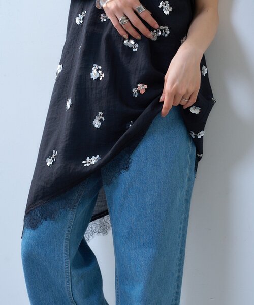 CIAOPANIC TYPY（チャオパニックティピー）の「【willow】スパンコールビーズレースアシメキャミチュニック（Tシャツ/カットソー・レディース・ブラック/ホワイト・ONE SIZE）」の14枚目の写真