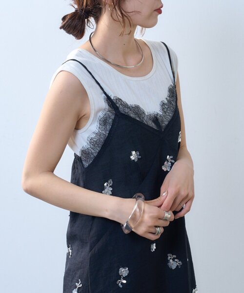CIAOPANIC TYPY（チャオパニックティピー）の「【willow】スパンコールビーズレースアシメキャミチュニック（Tシャツ/カットソー・レディース・ブラック/ホワイト・ONE SIZE）」の16枚目の写真