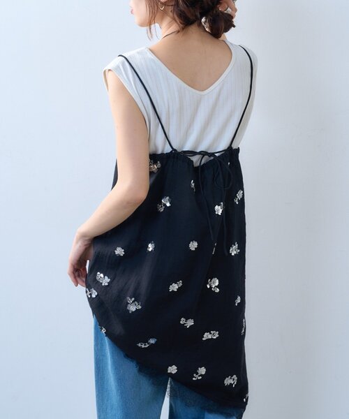 CIAOPANIC TYPY（チャオパニックティピー）の「【willow】スパンコールビーズレースアシメキャミチュニック（Tシャツ/カットソー・レディース・ブラック/ホワイト・ONE SIZE）」の18枚目の写真