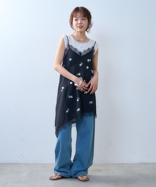 CIAOPANIC TYPY（チャオパニックティピー）の「【willow】スパンコールビーズレースアシメキャミチュニック（Tシャツ/カットソー・レディース・ブラック/ホワイト・ONE SIZE）」の20枚目の写真