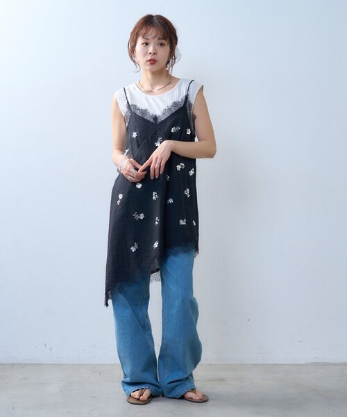 CIAOPANIC TYPY（チャオパニックティピー）の「【willow】スパンコールビーズレースアシメキャミチュニック（Tシャツ/カットソー・レディース・ブラック/ホワイト・ONE SIZE）」の21枚目の写真