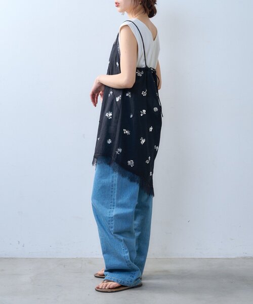 CIAOPANIC TYPY（チャオパニックティピー）の「【willow】スパンコールビーズレースアシメキャミチュニック（Tシャツ/カットソー・レディース・ブラック/ホワイト・ONE SIZE）」の22枚目の写真
