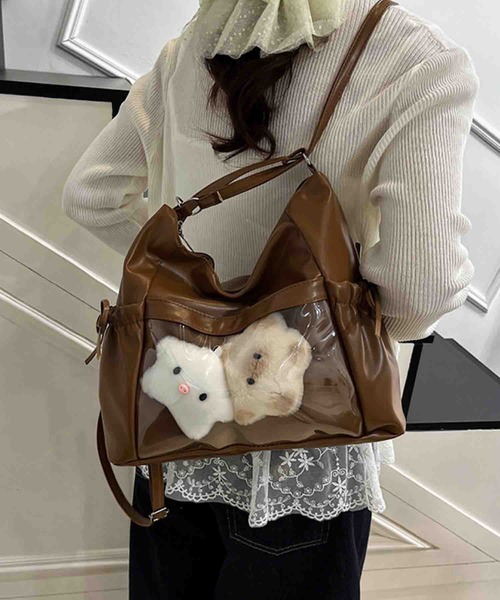 Mignonjour(ミニョンジュール)の「FReePLACe/2way クリアポケット 推し活 オタ 痛 リュック ショルダーバッグ X12848(ショルダーバッグ・レディース・ブラウン/ブラック/シルバー・FREE)」の2枚目の写真