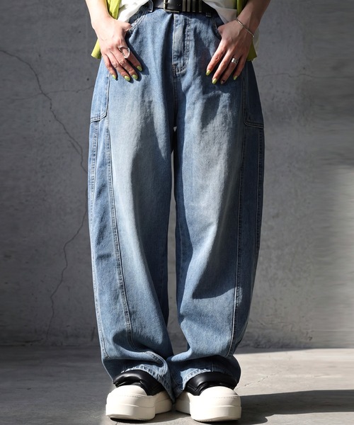 antiqua(アンティカ)の「綿100% ワイド バレルデニムパンツ(デニムパンツ・レディース・ブルー系その他・L/M)」の5枚目の写真