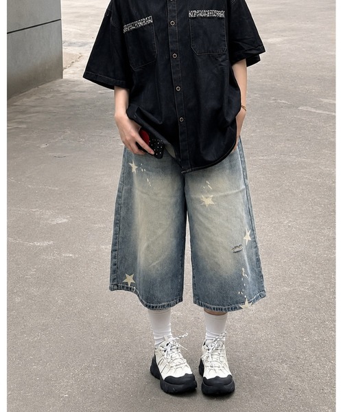 inst.ALL(インストール)の「スタープリントルーズデニムハーフパンツ(デニムパンツ・レディース・ブルー・S/L/M/LL)」の15枚目の写真