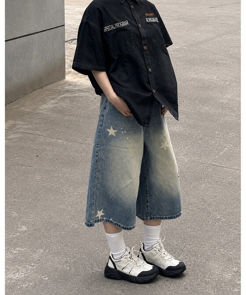 inst.ALL(インストール)の「スタープリントルーズデニムハーフパンツ(デニムパンツ・レディース・ブルー・S/L/M/LL)」の14枚目の写真