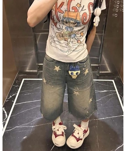 inst.ALL(インストール)の「スタープリントルーズデニムハーフパンツ(デニムパンツ・レディース・ブルー・S/L/M/LL)」の12枚目の写真