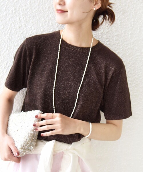 [Можно стирать вручную] Lame knit short sleeve shrug pullover — легкий трикотажный пуловер