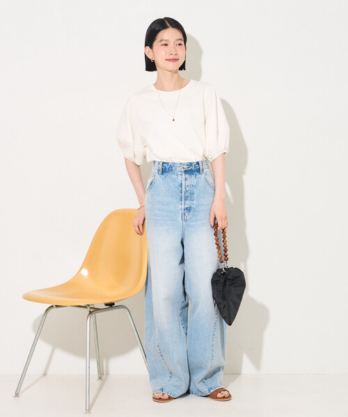 FREAK'S STORE(フリークスストア)の「ランタンスリーブ Tシャツ(Tシャツ/カットソー・レディース・ブルー/ブラック/チャコール/オフホワイト・フリ-)」の6枚目の写真