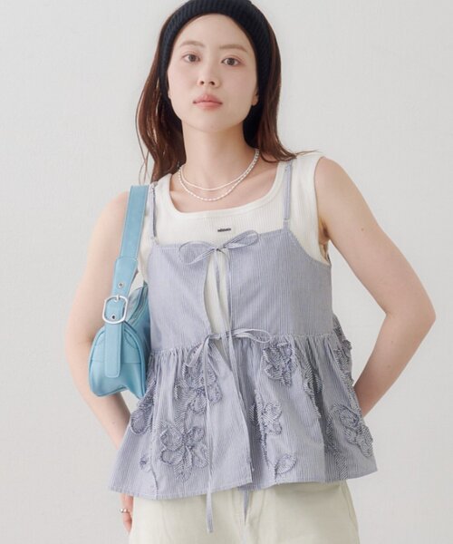 Kastane(カスタネ)の「【WEB先行】SETUPステッチ刺繍ビスチェ(タンクトップ・レディース・ネイビー/ブラック/ブルー・FREE)」の2枚目の写真