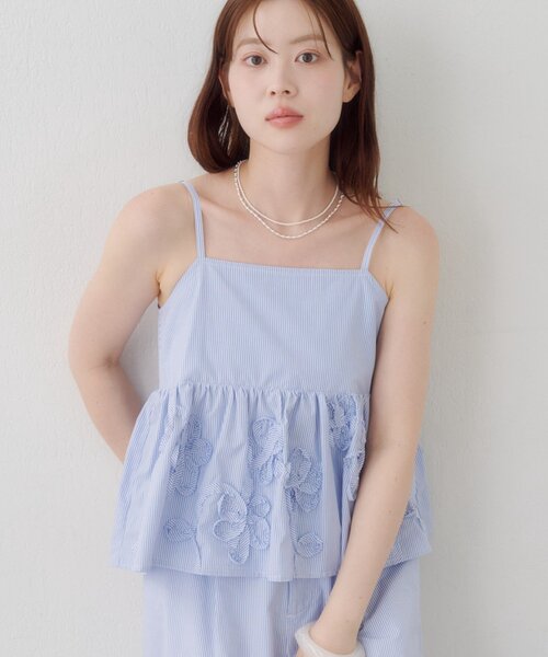 Kastane(カスタネ)の「【WEB先行】SETUPステッチ刺繍ビスチェ(タンクトップ・レディース・ネイビー/ブラック/ブルー・FREE)」の3枚目の写真
