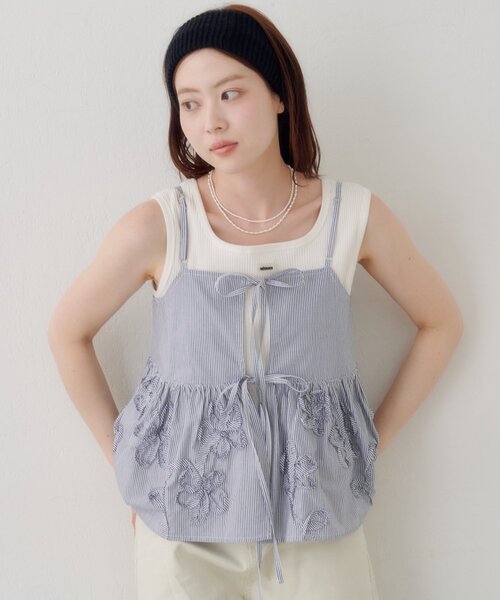 Kastane(カスタネ)の「【WEB先行】SETUPステッチ刺繍ビスチェ(タンクトップ・レディース・ネイビー/ブラック/ブルー・FREE)」の15枚目の写真