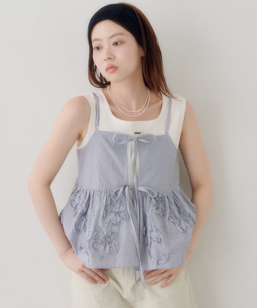 Kastane(カスタネ)の「【WEB先行】SETUPステッチ刺繍ビスチェ(タンクトップ・レディース・ネイビー/ブラック/ブルー・FREE)」の16枚目の写真