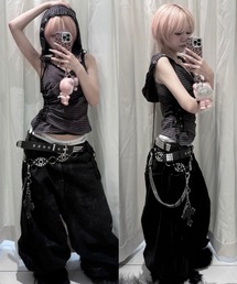 NOT KNOWING（ノットノーイング）の「別注【NOT KNOWING】Eyelet Lace Up CAMI Hoodie  / 【ノットノーイング】アイレットレースアップキャミソールフーディ袖なしトップス（キャミソール）」