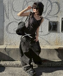 NOT KNOWING（ノットノーイング）の「別注【NOT KNOWING】Eyelet Lace Up CAMI Hoodie  / 【ノットノーイング】アイレットレースアップキャミソールフーディ袖なしトップス（キャミソール）」