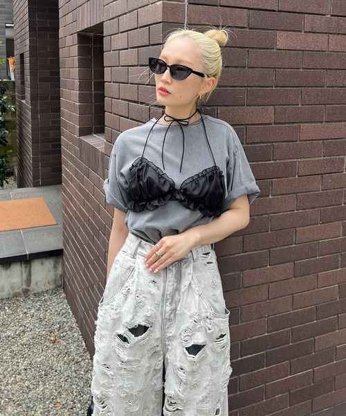Ameri（アメリ）の「COMPACT BUSTIER DOCKING TEE（Tシャツ/カットソー・レディース・パープル/ブラック/ベージュ・FREE）」の17枚目の写真