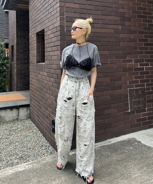 Ameri（アメリ）の「COMPACT BUSTIER DOCKING TEE（Tシャツ/カットソー・レディース・パープル/ブラック/ベージュ・FREE）」の19枚目の写真