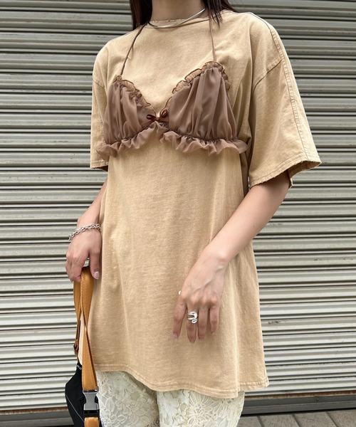 Ameri（アメリ）の「COMPACT BUSTIER DOCKING TEE（Tシャツ/カットソー・レディース・パープル/ブラック/ベージュ・FREE）」の21枚目の写真