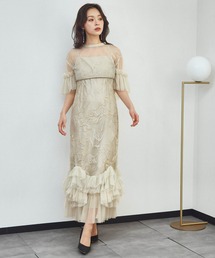 エンブロイダリーフリルセットドレス チュールフリル ボレロ キャミワンピース 2点セット 結婚式 ワンピース パーティードレス オケージョンドレス お呼ばれ 二次会 成人式 同窓会 謝恩会《着用動画あり》