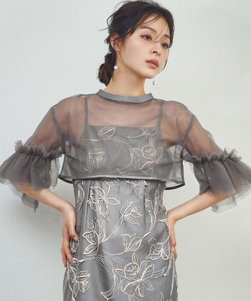 girl(ガール)の「エンブロイダリーフリルセットドレス チュールフリル ボレロ キャミワンピース 2点セット 結婚式 ワンピース パーティードレス オケージョンドレス お呼ばれ 二次会 成人式 同窓会 謝恩会《着用動画あり》(ドレス・レディース・グレー/ブラック/ブラウン/ベージュ・S/M/L)」の13枚目の写真