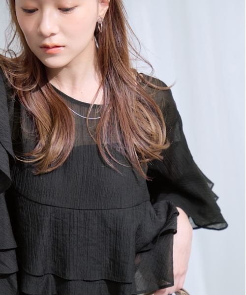 COHINA（コヒナ）の「ハーフスリーブティアードシアーブラウス 【低身長・小柄女性】（シャツ/ブラウス・レディース・ブラック/ブルー/アイボリー/ピンク・ONE SIZE）」の3枚目の写真