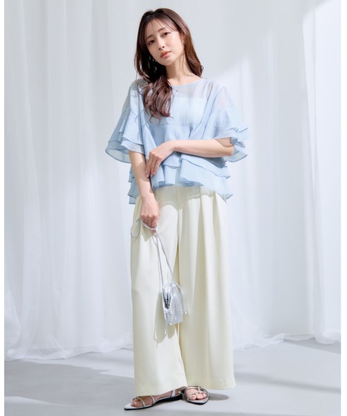 COHINA（コヒナ）の「ハーフスリーブティアードシアーブラウス 【低身長・小柄女性】（シャツ/ブラウス・レディース・ブラック/ブルー/アイボリー/ピンク・ONE SIZE）」の10枚目の写真