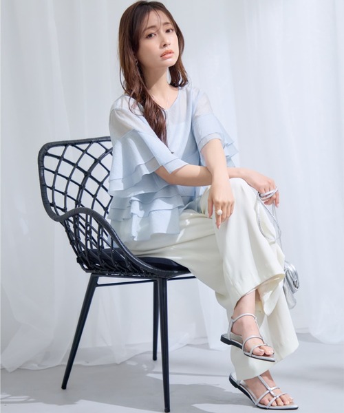 COHINA（コヒナ）の「ハーフスリーブティアードシアーブラウス 【低身長・小柄女性】（シャツ/ブラウス・レディース・ブラック/ブルー/アイボリー/ピンク・ONE SIZE）」の9枚目の写真