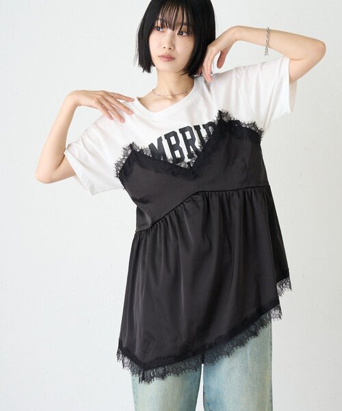 CIAOPANIC TYPY(チャオパニックティピー)の「【WEB限定】サテンレースランジェリードッキングTee(Tシャツ/カットソー・レディース・ホワイト/ホワイト系その他/チャコールグレー・ONE SIZE)」の3枚目の写真