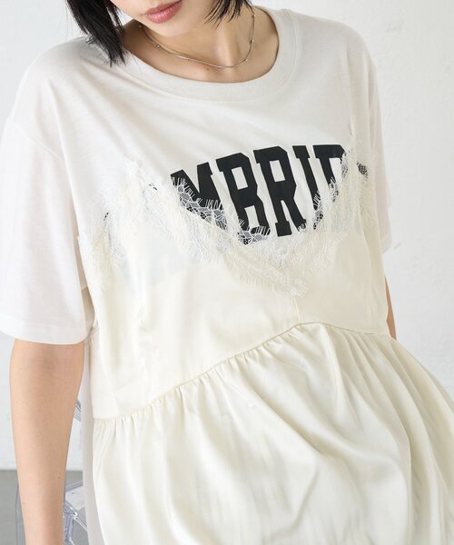 CIAOPANIC TYPY(チャオパニックティピー)の「【WEB限定】サテンレースランジェリードッキングTee(Tシャツ/カットソー・レディース・ホワイト/ホワイト系その他/チャコールグレー・ONE SIZE)」の4枚目の写真