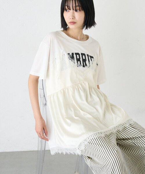 CIAOPANIC TYPY(チャオパニックティピー)の「【WEB限定】サテンレースランジェリードッキングTee(Tシャツ/カットソー・レディース・ホワイト/ホワイト系その他/チャコールグレー・ONE SIZE)」の5枚目の写真