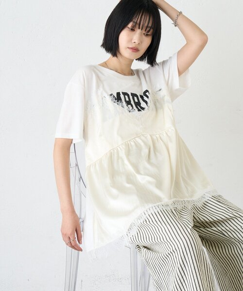 CIAOPANIC TYPY(チャオパニックティピー)の「【WEB限定】サテンレースランジェリードッキングTee(Tシャツ/カットソー・レディース・ホワイト/ホワイト系その他/チャコールグレー・ONE SIZE)」の6枚目の写真
