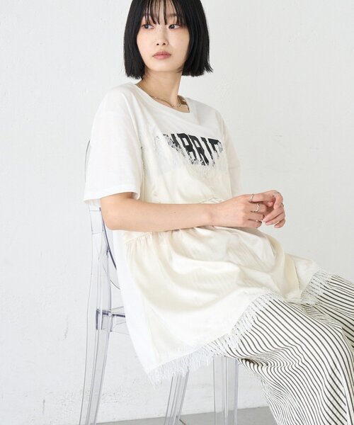 CIAOPANIC TYPY(チャオパニックティピー)の「【WEB限定】サテンレースランジェリードッキングTee(Tシャツ/カットソー・レディース・ホワイト/ホワイト系その他/チャコールグレー・ONE SIZE)」の7枚目の写真