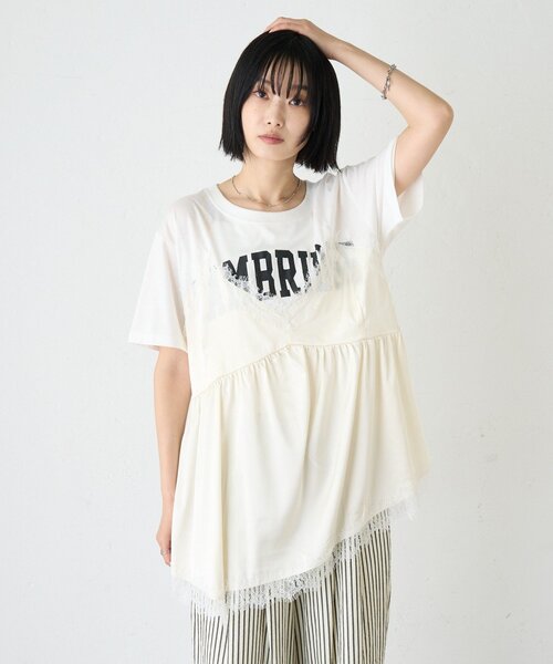 CIAOPANIC TYPY(チャオパニックティピー)の「【WEB限定】サテンレースランジェリードッキングTee(Tシャツ/カットソー・レディース・ホワイト/ホワイト系その他/チャコールグレー・ONE SIZE)」の8枚目の写真