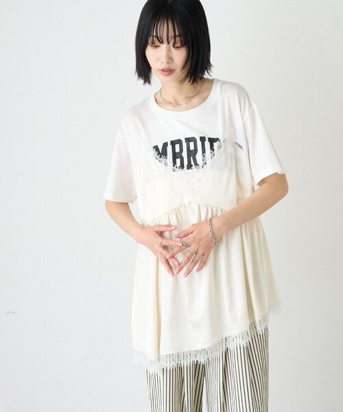 CIAOPANIC TYPY(チャオパニックティピー)の「【WEB限定】サテンレースランジェリードッキングTee(Tシャツ/カットソー・レディース・ホワイト/ホワイト系その他/チャコールグレー・ONE SIZE)」の9枚目の写真