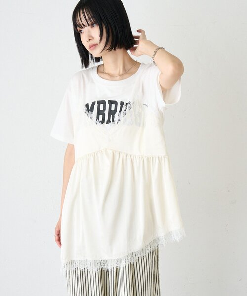 CIAOPANIC TYPY(チャオパニックティピー)の「【WEB限定】サテンレースランジェリードッキングTee(Tシャツ/カットソー・レディース・ホワイト/ホワイト系その他/チャコールグレー・ONE SIZE)」の10枚目の写真