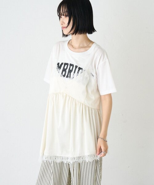 CIAOPANIC TYPY(チャオパニックティピー)の「【WEB限定】サテンレースランジェリードッキングTee(Tシャツ/カットソー・レディース・ホワイト/ホワイト系その他/チャコールグレー・ONE SIZE)」の11枚目の写真