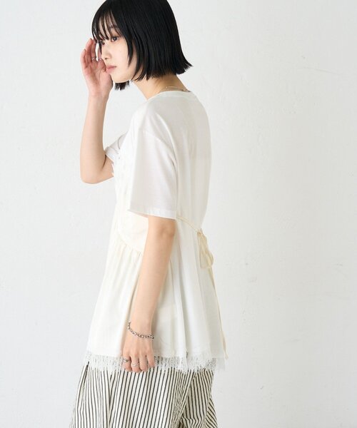 CIAOPANIC TYPY(チャオパニックティピー)の「【WEB限定】サテンレースランジェリードッキングTee(Tシャツ/カットソー・レディース・ホワイト/ホワイト系その他/チャコールグレー・ONE SIZE)」の12枚目の写真
