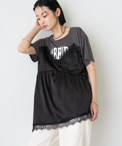 CIAOPANIC TYPY(チャオパニックティピー)の「【WEB限定】サテンレースランジェリードッキングTee(Tシャツ/カットソー・レディース・ホワイト/ホワイト系その他/チャコールグレー・ONE SIZE)」の16枚目の写真
