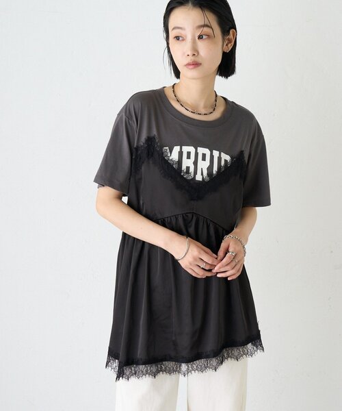 CIAOPANIC TYPY(チャオパニックティピー)の「【WEB限定】サテンレースランジェリードッキングTee(Tシャツ/カットソー・レディース・ホワイト/ホワイト系その他/チャコールグレー・ONE SIZE)」の18枚目の写真